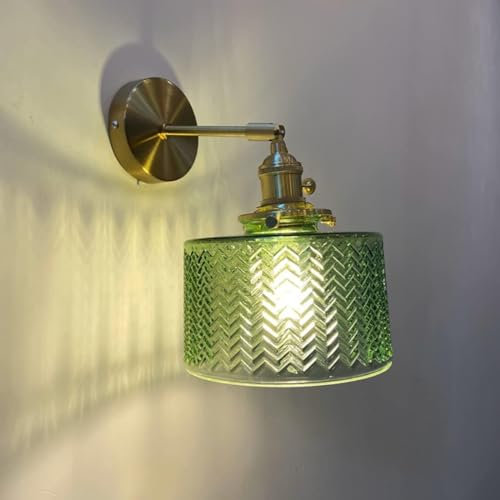 Applique Murale lumières Vintage avec Vert Verre en Laiton Or Réglable Lumière Balançoire Bras Ferme pour Chambre De Chevet Salon Salle De Bains Conseil (Un Style)