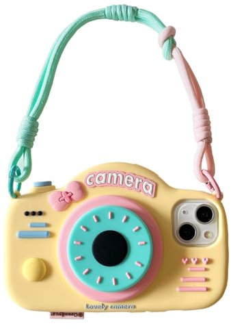 QoKcoahn Case for iPhone 16 Pro Max,Funny 3D Cartoon Retro Camera Phone Case with Bracket &Wristband Cute Kawaii Phone Cases Soft Silicone Shockproof Protector Women Girls for iPhone 16 Pro Max