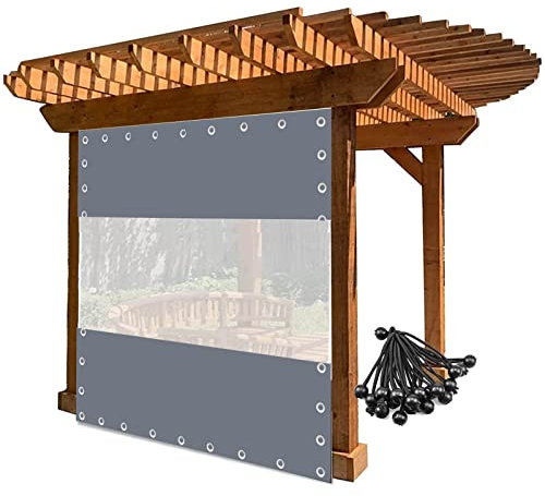 Rideaux d'extérieur en PVC transparent résistant aux intempéries et imperméable pour porche, tonnelle, pergola et garage, rideau thermique avec œillets et cordon élastique 3 x 2,5 m