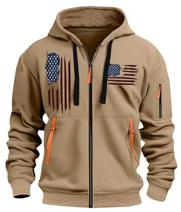 KONG JIMFAN Herren Reißverschluss Hoodie Jacke,Sweatshirt Bequem Pullover Strickjacken mit Taschen Oversize Modische Hoodies Casual Pulli Sport Outdoor Sweater Militärisches Taktisches Oberteile
