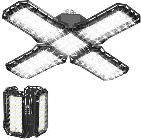SUBTLETY 60W LED Garagenleuchten 6500K Kaltweiß Faltbare Deckenleuchte mit 90° Verstellbarem Panel E26/E27 Werkstattlampe IP44 Hallenstrahler Garagenbeleuchtung für Keller Lagerraum (2 Stück)
