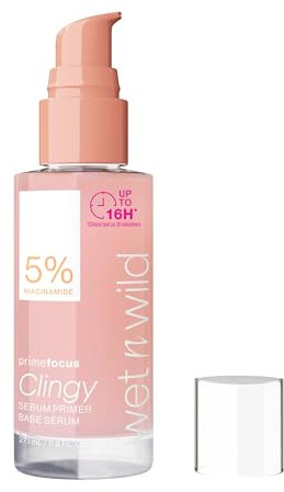 Wet n Wild Prime Focus Clingy Serum Primer, Fixiert das Make-up für bis zu 16 Stunden, Feuchtigkeitsspendende und Nährende Formel mit Niacinamid und Glycerin für einen Strahlenden Teint