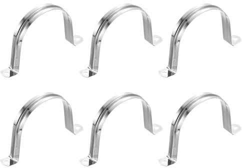 sourcing map 6Pcs Rigid Pipe Straps, 80mm(3.15) 304 Stainless Steel 2 Hole U-Shaped Bracket Tube Hanger Pipe Clamps for Fixing Pipe Cable