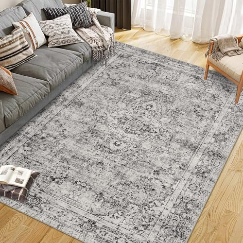 CIBTYHOH Kurzflor Bereich Teppich Wohnzimmer Boho Waschbarer Teppich Schlafzimmer 120 * 170cm Vintage Carpet für Esszimmer Büro(Grau)