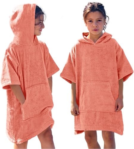 CalmyBEACH Frottee Badeponcho Kinder Mädchen - Jungen Surf Poncho 100% Baumwolle Strandponcho Handtuch mit Kapuze Umziehhilfe Surfponcho Bademantel