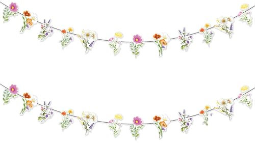 2PCS Flower Garland Spring Flower Party Banner Paper Wildflower Party Decorations Floral Banner for Wall Birthday Spring Garden Wedding Backdrop Indoor Outdoor Decor