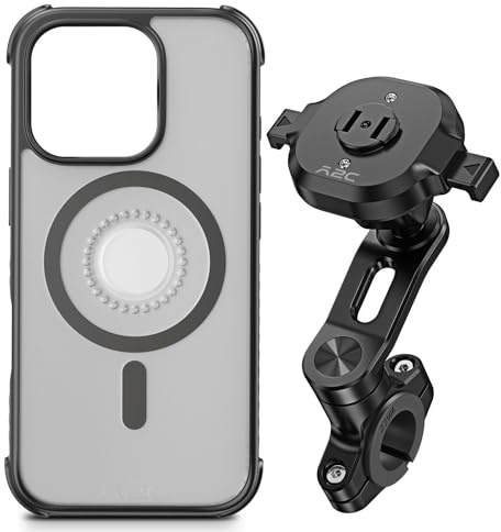 A2C Bike Phone Holder【One Lock】【1S Release】 Anti-Fall Rotatable Mountain Bike Phone Mount, One-Lock Metal Bicycle Phone Mount for Handlebar Stem for Motorcycle E-Scooter (With-iPhone 16 Pro Max Case)