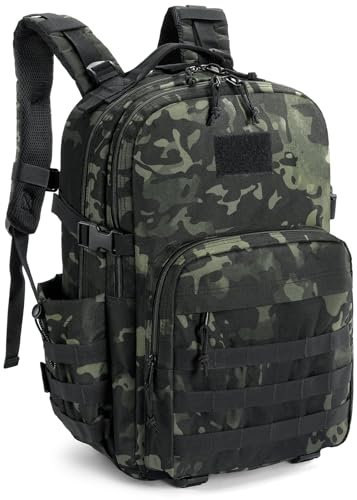 Wiserset Taktischer Rucksack, 40 L Militär Rucksack, großer Tagesrucksack für Herren und Frauen, Wanderrucksäcke mit Wasserflaschentasche, army rucksack für Camping, Wandern, Schwarz CP