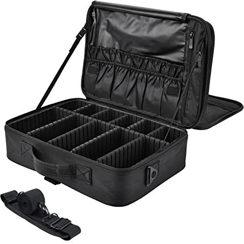 Large Makeup Bag with Compartments Vanity Case for Women Travel Make up Organiser Box Cosmetic Bag Nail Technician Makeup Case Beauty Case Hairdressing Storage Bag, Black