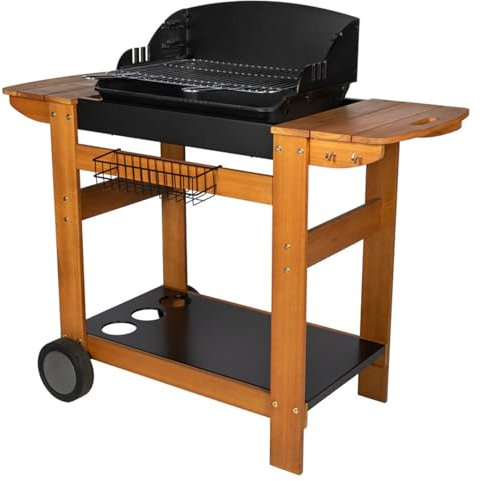 Barbecue au charbon de bois Senlis avec chariot en bois de chez Somagic