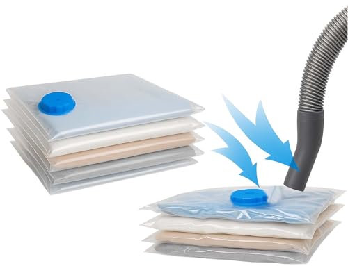 BURI Basics XL Vakuumbeutel für Kleidung – 4er Pack Jumbo 100x80 cm – Luftdichtes Ventil, Reißverschluss, transparent