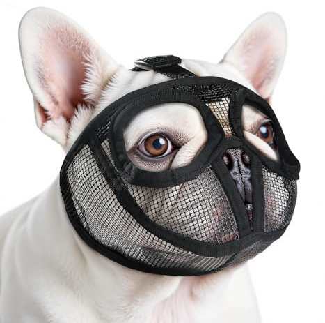 Maulkorb für französische Bulldogge, mit offenem Augenloch, atmungsaktiv, kurze Schnauze, Maulkorb für englische Bulldogge, Mops, Pekinese, um Beißen zu verhindern (XL, Schwarz)