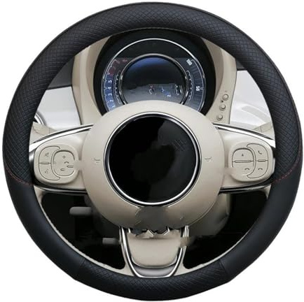 Lenkradschutz Für FIAT Für 500 Auto Zubehör PU Leder Auto Lenkrad Abdeckung rutschfeste(Schwarz)