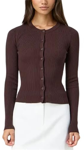 LYSINK Women Slim Fitted Sweater Cardigan Long Sleeve Button Down Ribbed Knit Shirt Y2k Solid Color Fall Tops Knitwear