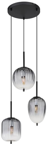Pendant Light Ceiling Lamp Living Room Light Dining Room Lamp Metal Black Glass Smoky Coloured 3 Bulbs E14 H 120 cm