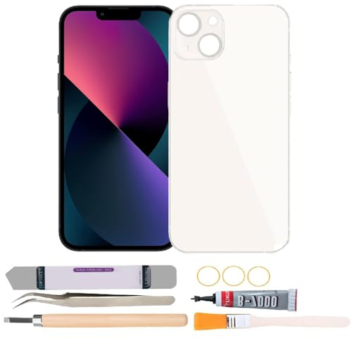 Back Cover Glass Replacement Compatible with iPhone 13 6.1 inches with Repair Tool Kits (White)