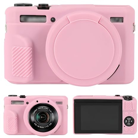 Weiche Silikon-Schutzhülle für Canon PowerShot G7X Mark II Kamera, G7X Mark II Hülle, Abdeckung für Canon PowerShot G7X Mark II Kamera, G7X Mark II Kameratasche, mit abnehmbarem Objektivdeckel (Rosa)