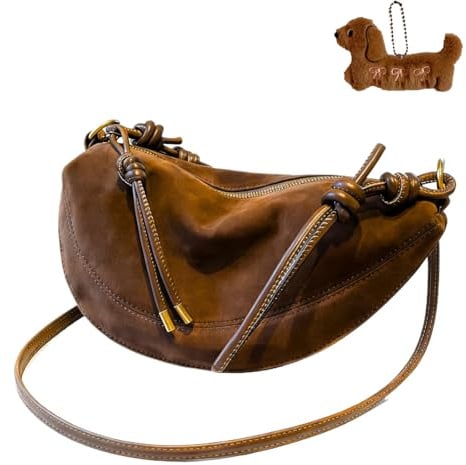 Generisch Suede Bags for Women Crescent Bag Crossbody Shoulder Women's Chocolate Brown Suede Dumpling Crossbody Handbags Trendy Vintage