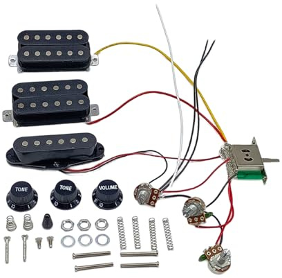 Ensemble de micros de guitare électrique style HSH avec harnais pré-câblé et potentiomètre 250 K pour plusieurs tonalités de remplacement