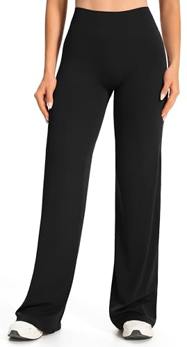 JOYSPELS Straight Leggings Damen Yogahose Schlaghose Flared Hohe Taille Sport Gym Blickdicht Freizeithose Regular Schwarz M