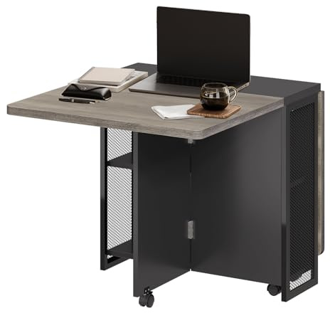 GarveeLife Rollbarer Klappküchentisch, Esstisch Für 4–6 Personen Mit 2 Abdeckplatten & 2 Integrierten Ablagen, Platzsparender Holztisch Für Kleine Räume & Wohnzimmer, 127 x 80 x 75 cm