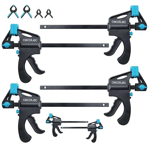 Cecotec Sargentos de Barra 10 Piezas StrongComfort 360 Instant. Liberación y Presión Rápida, Hasta 70kg de Fuerza, Cabezal Extraíble Bidireccional, Nylon Reforzado, Incluye Pinzas con Almohadillas