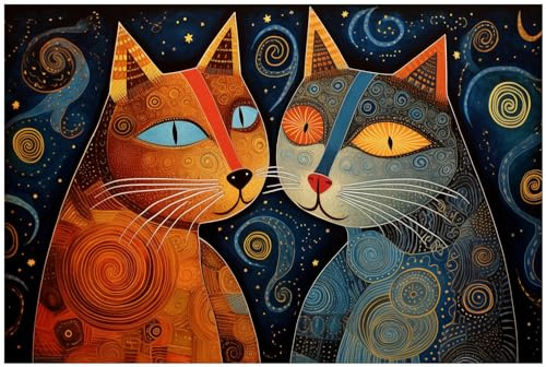 Wallario Küchenrückwand selbstklebend 90 x 60 cm, Motiv: Kosmische Katzenfreunde | Spritzschutz abwischbar & pflegeleicht