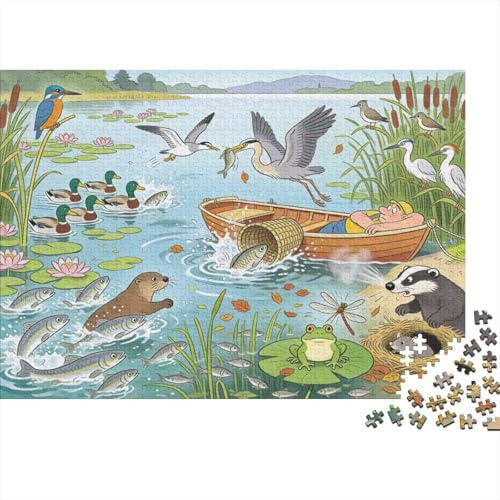 Norfolk Broads Otter Fishing Frenzy Wooden Jigsaw Puzzle Waterproof 1000 Piece Puzzles for Adults Challenging And Brainteasing Games