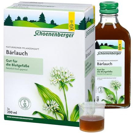 Schoenenberger - Bärlauch naturreiner Pflanzensaft - 3x 200 ml (600 ml) Glasflaschen - gut für die Blutgefäße - natürlich frisch gepresst - bio