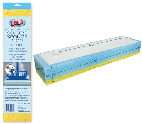 Lola Products Squeeze Schwamm-Mopp-Nachfüllpackung – mit Schaumstoff und Einer natürlichen Zellulose-Schicht, absorbiert und leitet Feuchtigkeit ab, nur passend für Lola Schwamm-Mopp, 22,9 cm Kopf