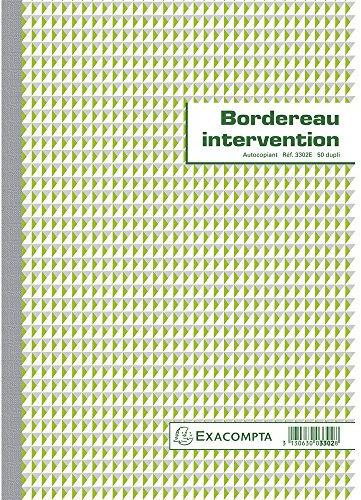 Exacompta - Réf. 3302AE - 1 Manifold BORDEREAU INTERVENTION - 50 feuillets numérotés et autocopiants - duplicatas (1 original + 1 copie) - format A4 - certifié FSC - fabriqué en france