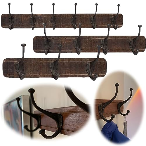 LS-LebenStil Wand-Garderobe Teak Holz 3-fach Braun 45x14x13cm Vintage Garderoben-Leiste