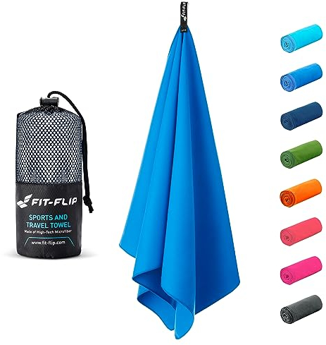 Fit-Flip Microfaser Handtücher - kompakt und leicht - Mikrofaser Handtuch schnelltrocknend - als Reisehandtuch, Sporthandtuch, Strandtuch - Badetuch groß (1x 100x50cm, Sky Blau)