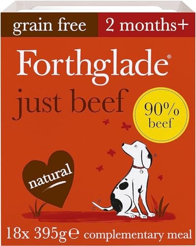 Forthglade Complementary Wet Dog Food (18 x 395g Trays) - Grain Free & Hypoallergenic Dog Food, Just 90% Beef, Stomach Sensitive Meals with Natural Ingredients