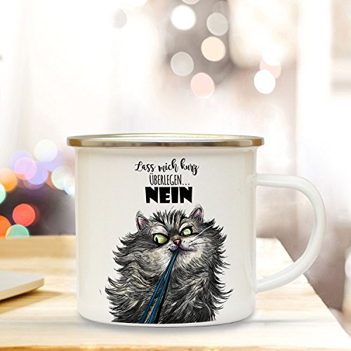 ilka parey wandtattoo-welt Emaille Becher Camping Tasse mit Katze & Spruch ...NEIN Kaffeetasse Geschenk Kaffeebecher eb100