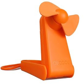 O2COOL Personal Battery Pocket and Table Desk Fan - Carabiner Clip - Flip Down Stand - Quiet - Foam Blades - Orange