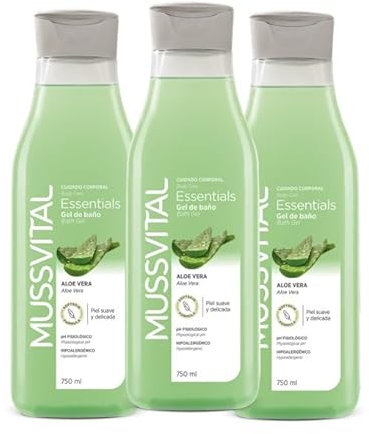 Mussvital Gel de Baño, Aloe Vera, 3 x 750 ml, Cuidado Corporal, Piel Suave y Delicada, Hipoalergénico