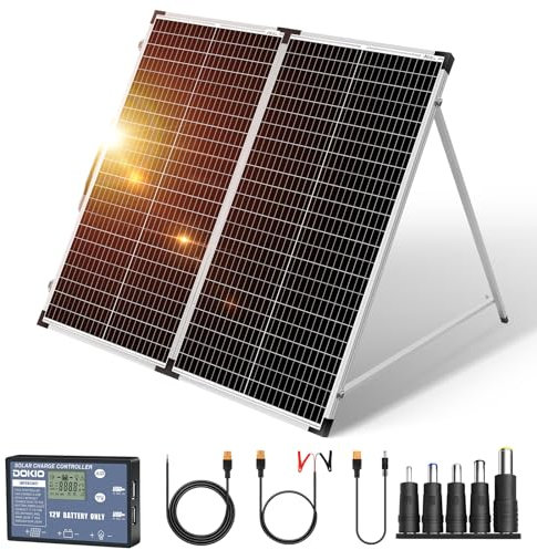 DOKIO Maleta solar plegable portátil de 150 W y 18 V, monocristalina, kit de panel solar plegable con controlador para cargar baterías de 12 voltios (AGM plomo/ácido tipo gel ventilado) RV Camping
