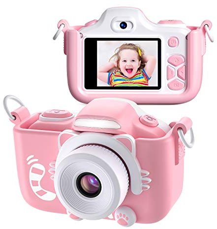 Appareil Photo pour Enfants,Appareil Photo Numérique,Selfie et Caméra Vidéo avec 12 Mégapixels/Double Objectif/Écran 2 Pouces / 1080P HD/Carte TF 256M, Cadeau d'anniversaire pour Enfants (Rose)