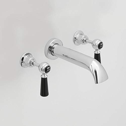 Milano Elizabeth Wall Mounted 3 Tap-Hole Bath Filler Tap Lever Handle - Chrome Black