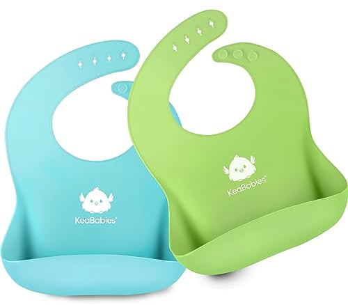 KeaBabies 2-Pack Silikon Lätzchen zum Essen - Lebensmittelqualität Silikon Lätzchen Mit Auffangschale für Mädchen,Junge,Sauber & leicht anziehen,wasserdichte Kleinkind Fütterung Essentials(Cloud Nine)