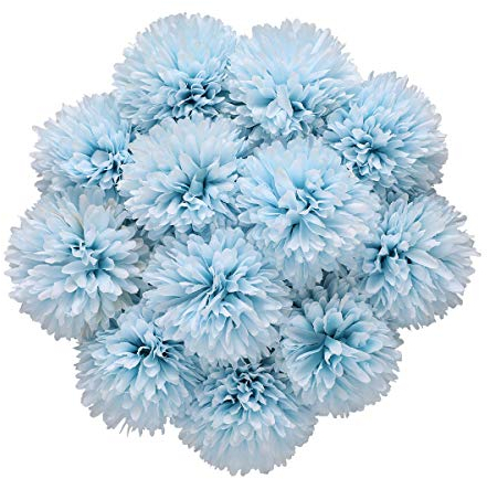 Tifuly Künstliche Hortensie Blumen, 11 Zoll Seide Pompon Chrysantheme Kugel Blumen für Hausgarten Party Büro Dekoration, Braut Hochzeitssträuße, Blumenschmuck, Mittelstücke (Blau-12 Stück)