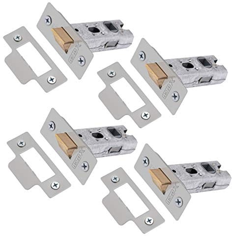 XFORT Tubular Latch, Satin Chrome, Tubular Door Latch for Internal Wooden Doors, (4 Pack, 65mm)