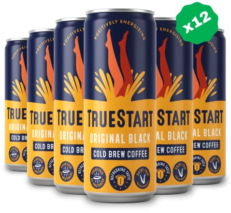 TrueStart Cold Brew Iced Coffee Cans - Ready to Drink No Sugar, No Milk American Brew in Can - Mycotoxin-Free & Rich in Antioxidants Cold Summer Drink - 12 x 250ml Original Black Strong Coffee