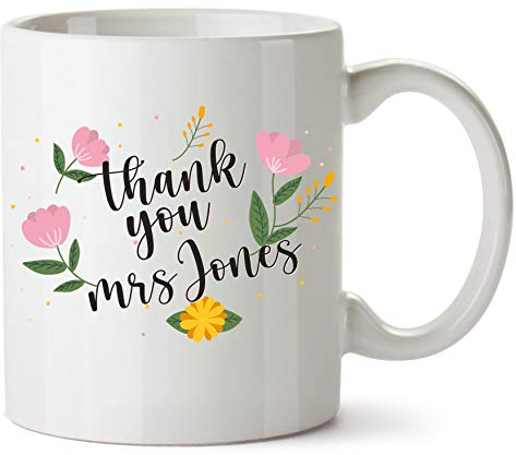 Hippowarehouse Personalised Floral Thank You Your Name Here Teacher Printed Mug Cup Ceramic 10oz