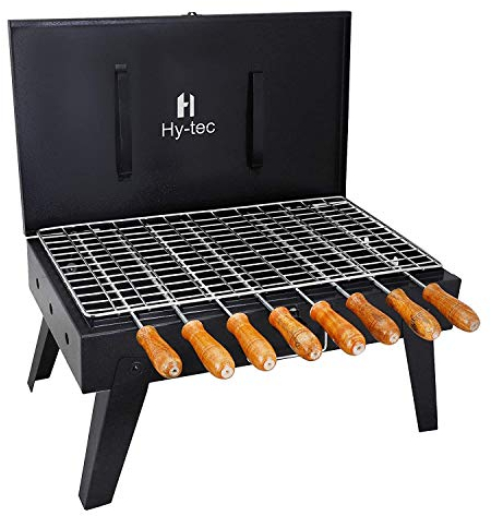 Huge Basket 5052 - Briefcase Foldable Portable & Picnic Barbeque with 8 Skewers,1 Iron Grill & 1 Packet of Charcoal, Black