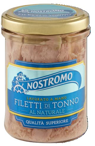 Nostromo - Filetti di Tonno al Naturale, Qualità Superiore, Lavorati a Mano, 1 Vasetto in Vetro da 180 gr