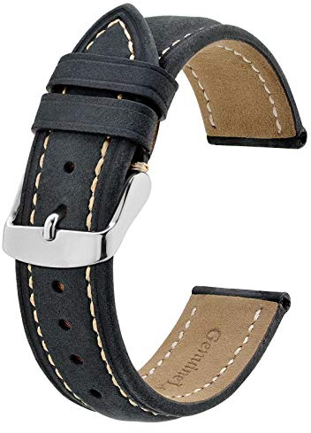 BISONSTRAP Uhrenarmband 22mm, Vintage Leder Ersatz Armband, Schwarz/Beige Faden