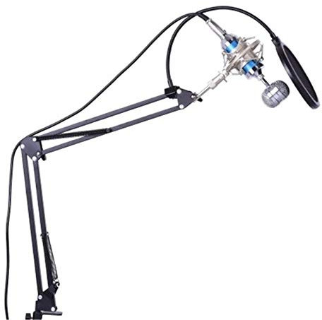ChengBeautiful Microphone Stand Recording Condenser Microphone Mic Kit Set 3.5mm with Shock Mount Adjustable Suspension Scissor Arm Stand For Radio Broadcasting Studio (Color : Blue, Size : One size)
