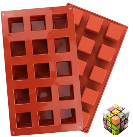 Eidoct 2-Pack 15 Cavity Square Caramel Candy Silicone Molds - Chocolate Truffles and Fondant Moulds for Hard Candy, Pralines, Gummy Jelly